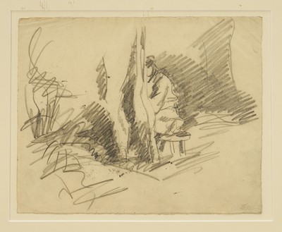 Lot Harry Becker (1865-1928) graphite, Milking, 27 x 31cm, glazed frame