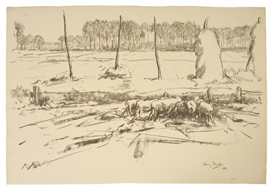 Lot Harry Becker (1865-1928) lithograph, Bean Sheafs and Sheep, 1908 - The end of the bean harvest, (Holland), signed and dated '08 to the plate, 39 x 56cm, unframed