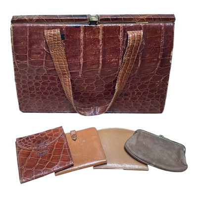 Lot 5008 - Vintage crocodile skin bag together with a matching wallet and other similar items
