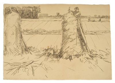 Lot Harry Becker (1865-1928) lithograph, Bean Harvest, Holland, inscribed as tiled and further inscribed 'Harry Becker, from his studio, G & J Becker', sheet size, 39 x 55cm, unframed