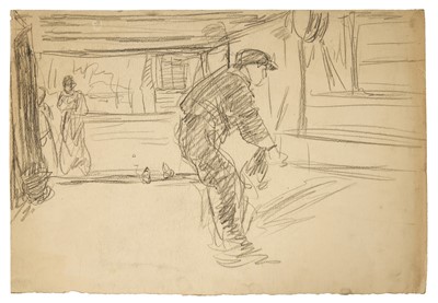 Lot Harry Becker (1865-1928) graphite, Figure in a Barn, 38 x 56cm, unframed