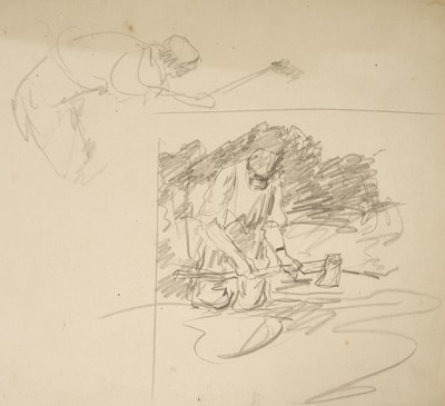 Lot Harry Becker (1865-1928) graphite, Studies of a Woodcutter, sheet approximately 39 x 56cm, unframed