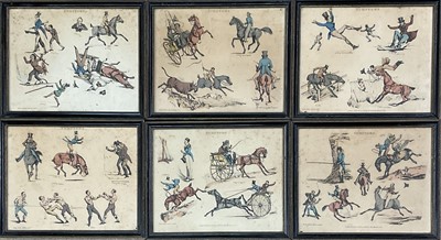 Lot 101 - Henry Aiken -Set of six Georgian hand coloured engravings published by Thomas McLean 1822 depicting hunting studies 'Symptoms', 17.5cm x 22.5cm, all in antique glazed Hogarth frames (6)