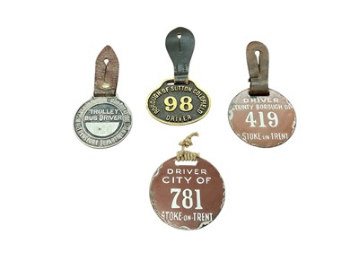 Lot Midlands interest- Group of four transport badges comprising, Borough of Sutton Coldfield Driver badge, enamel City of Stoke on Trent Driver badge, enamel County Borough of Stoke on Trent Driver...
