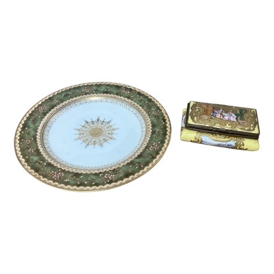 Lot 5104 - 19th century Dresden porcelain trinket box with hinged lid and finely painted reserves, a good quality 19th century plate (2).