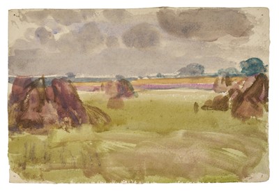 Lot Harry Becker (1865-1928) watercolour, Hay Stooks, 18 x 28cm, unframed