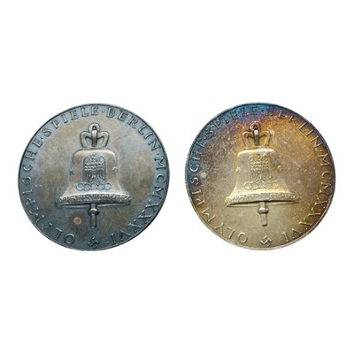 Lot 638 - Germany - Two silver Berlin Olympics commemorative medallions 1936 by K. Roth (Dia: 36mm each) (2 medallions)