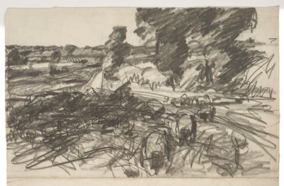 Lot Harry Becker (1865-1928) graphite, Landscape with Sheep, image 14 x 22cm, unframed