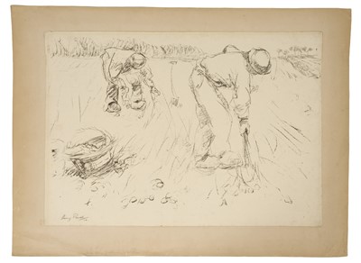 Lot Harry Becker (1865-1928) lithograph, Men Digging Potatoes, Holland, 1908, hand signed in pencil and dated '08, 39 x 56cm, stuck down onto card, unframed
