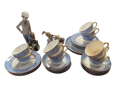 Lot 5012 - Royal Worcester blue printed tea set, together with a Lladro and Nao figure