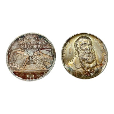 Lot 643 - Germany - Two .900 silver commemorative medallions to include 400 years of The Death of Albrecht Durer 1928 by Joseph Bernhart (Dia: 36mm), 150th Birthday of Friedrich Ludwig Jhan 1928 by Georg...