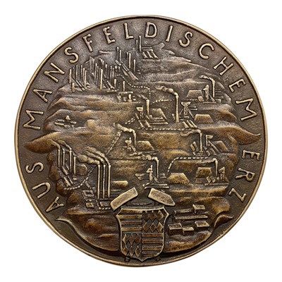 Lot 647 - Germany - A large bronze medallion Obv: Relief bust of Hermann Goring facing right, reverse depicts an industrial scene with the legend 'AUS MANSFELDISCHEM ERZ', 1936 by K. Goetz (Dia: 123mm) (...