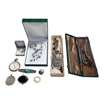 Lot 5202 - Group of jewellery, including silver, paste, costume jewellery and two pocket watches