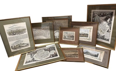 Lot 121 - Chateau de Segur & Garamey, 18th century engraved 'Plan of the City of Bourdeaux', another 19th century Bordeaux map, view of the 'Dept. de la Gironde', Chateau de la Grange and other French...