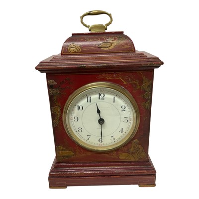 Lot 178 - 1920s chinoiserie red lacquered pad top mantel clock