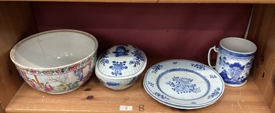 Lot 198 - 19th century Chinese canton famille rose decorated bowl, lacking cover and damaged, together with other Chinese ceramics