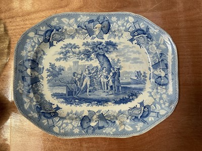 Lot 5016 - Early 19th century Rogers blue and white transfer printed meat late, printed with 'The Drama', 43cm wide