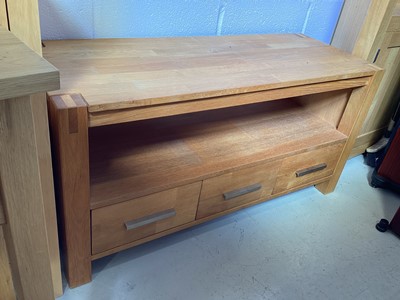 Lot 5314 - Contemporary beech coffee table, 110cm wide x 42cm wide x 55cm tall together with a larger coffee table (2)