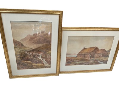 Lot 5186 - Victorian watercolour F. McKinnan waterfall and another of a rustic barn, (2)