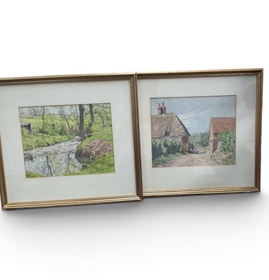 Lot 5190 - Geoffrey Buckingham Pocock (1879 - 1960) watercolour of a thatched cottage and another of a stream (2)