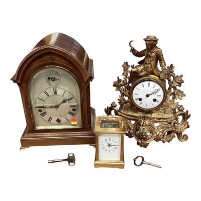 Lot 5085 - Brass mantel clock together with an ornate gilt clock and an Edwardian mantel clock