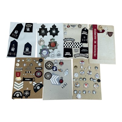 Lot 727 - Group of Police, Fire Brigade, St John's Ambulance and Salvation Army badges to include an East Suffolk Police helmet plate and a West Suffolk Constabulary helmet plate, (1 box).