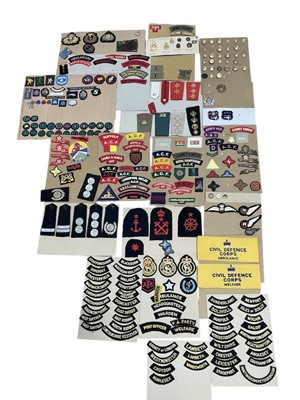 Lot 729 - Collection of assorted British military and related badges to include Civil Defence, RAF and Royal Navy mounted on boards, (1 box).