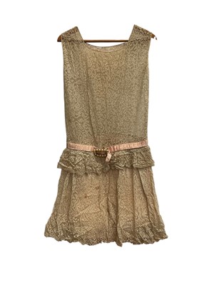 Lot 2566 - 1920s pale pink silk chiffon evening dress with ruffles another 1920s dress in pink satin with netting, 1930s/40s pink evening dress with gathered and pleated bodice and tiered skirt. plus t...