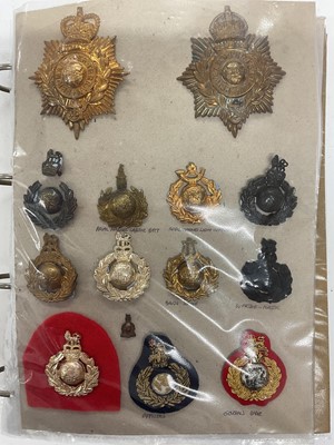 Lot 732 - Collection of Royal Marines cap badges, cloth badges and others, contained within a ring binder album.