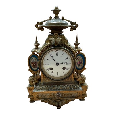 Lot 5020 - 19th century French gilt mantel clock with porcelain panels to the side