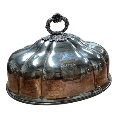 Lot 5023 - Old Sheffield Plate meat dish with silver inlaid crested plaques