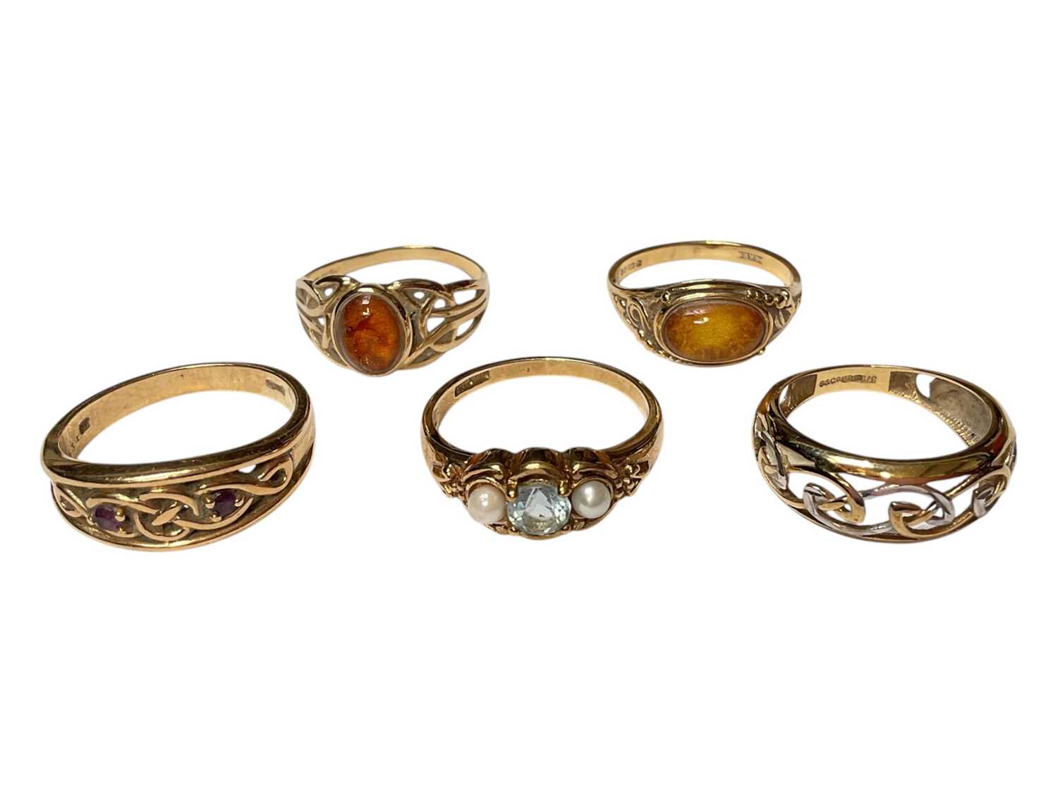 Lot 53 - Five 9ct gold gem set dress rings