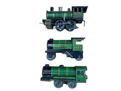 Lot 1787 - Six Hornby O Gauge clockwork locomotives, plus rolling stock, track and building accessories (2 boxes)