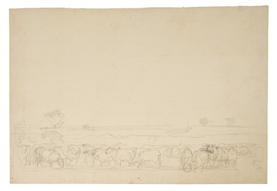 Lot Harry Becker (1865-1928) graphite, Sheep Study, 38 x 55cm, 39 x 56cm, unframed, together with four further unframed sketches of farm animals on paper. (5)