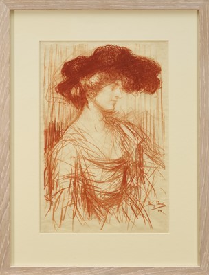 Lot Harry Becker (1865-1928) lithograph, Portrait of a Woman in a Hat, signed and dated '04 to the stone, 39 x 26cm, glazed frame