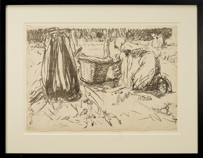 Lot Harry Becker (1865-1928) lithograph, Two Women Digging Potatoes, signed and dated '08 in pencil 38.5 x 56cm, glazed frame