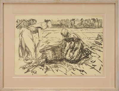 Lot Harry Becker (1865-1928) lithograph, Two Women Harvesting Potatoes, 38 x 54cm, glazed frame