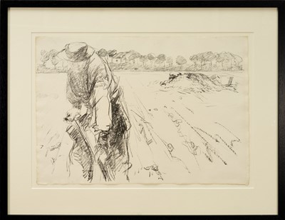Lot Harry Becker (1865-1928) lithograph, End of the Potato Harvest, Holland, 1908, 39 x 58cm, glazed frame