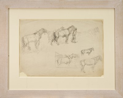Lot Harry Becker (1865-1928) graphite, Horseman and Plough Team, 37 x 55cm