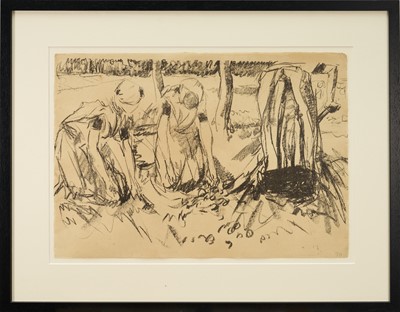 Lot Harry Becker (1865-1928) lithograph, Three Dutch Women Digging Potatoes, 39 x 55cm, glazed frame