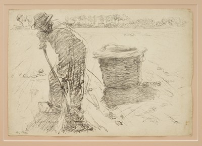 Lot Harry Becker (1865-1928) lithograph, Man Digging Potatoes, signed in pencil, 37 x 55cm, glazed frame