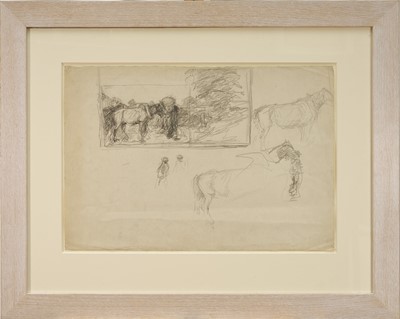 Lot Harry Becker (1865-1928) graphite, Studies of Horseman and Horses, 38 x 54cm, glazed frame