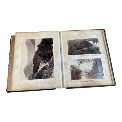 Lot 1381 - Late 19th century annotated travel album, circa. 1890s, together with an 18th century book, (2).