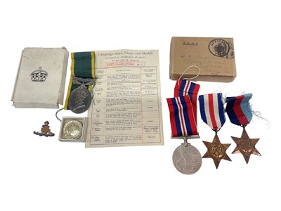 Lot 705 - Second World War and later medal group comprising 1939 - 1945 Star, France and Germany Star, Defence and War medals, in box of issue named to Mr F. Nevill, together with a George VI Territorial...