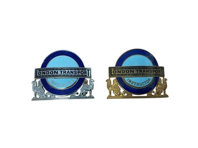 Lot Two scarce vintage enamel London Transport Instructor badges, each 6cm in width, (2).