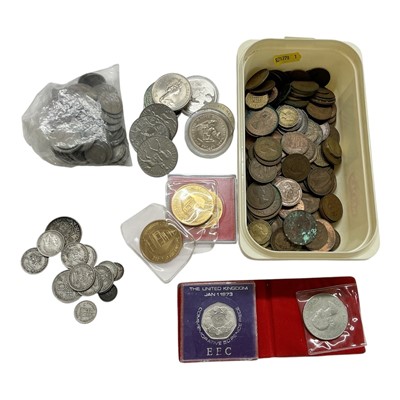 Lot 455 - G.B. - Mixed coins & medallions to include a small quantity of pre 1947 silver (N.B. Est. face value .70p), Eastern Counties Railways 150 years commemorative medallions 1989 UNC x 2, Docklan...