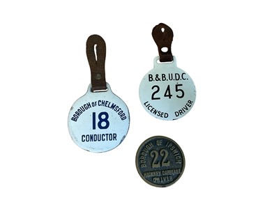 Lot East Anglian interest- Group of three transport badges comprising Borough of Chelmsford Conductor, Borough of Ipswich Hackney Carriage Driver badge and one other (3).
