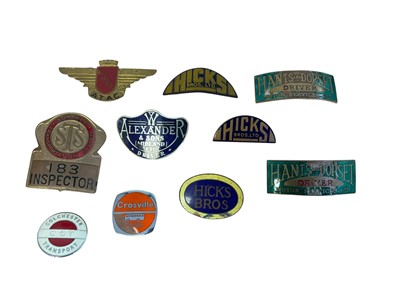 Lot Group of ten various transport badges to include an Alexander & Sons Ltd Driver badge, Hants & Dorset Driver badge, various Hicks Bros Ltd badges and others, (10).