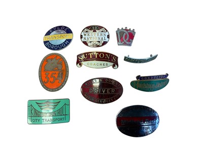 Lot Group of ten various transport badges to include Flyde Borough Transport, Sutton's Coaches, Wilts & Dorset Driver badge and others, (10).