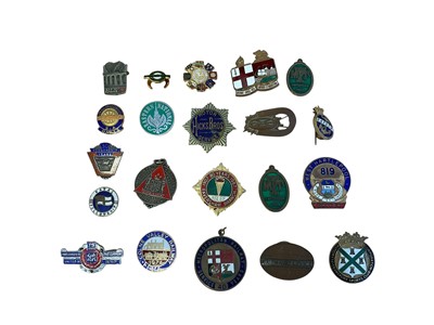 Lot Group of twenty one vintage Transport enamel fobs and badges to include Hicks Brothers Motor Service, West Hartlepool Driver and British Rail Railway Service, (21).